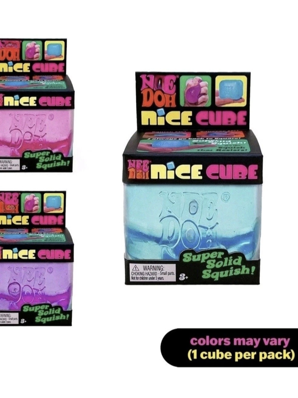 Needoh Nice Cube 3 Pack With Blue, Pink, And Purple New In Package